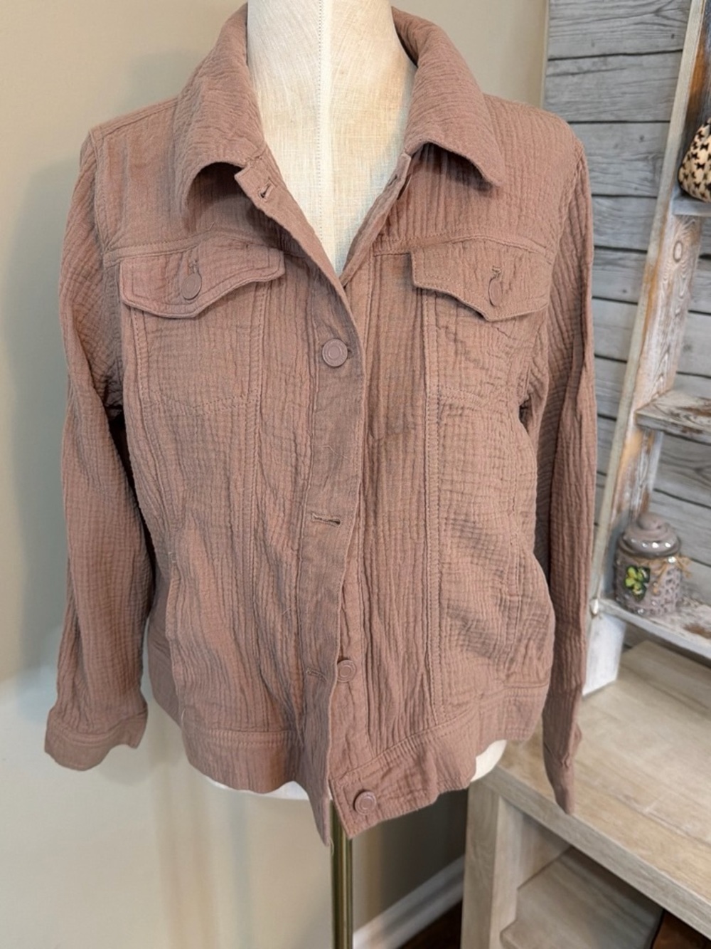 Women’s Casual Quilted Button-Front Jacket - Dusty Rose